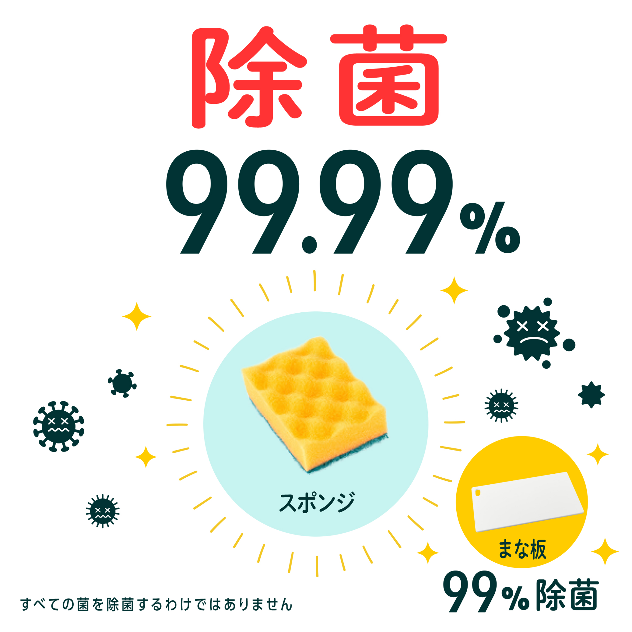 画像：除菌99.99%　※すべての菌を除菌するわけではありません。